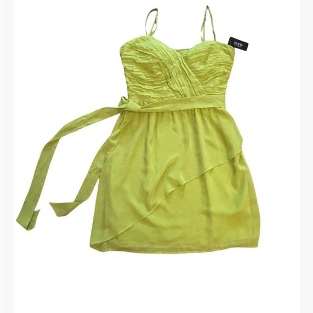 NWT Guess Vibrant Citron Ruched Mini Dress. Can be worn with straps or strapless